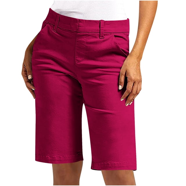Fsgntruao Shorts d'Été Décontractés en Sergé Uni pour Femmes avec Poche, Demi-Shorts