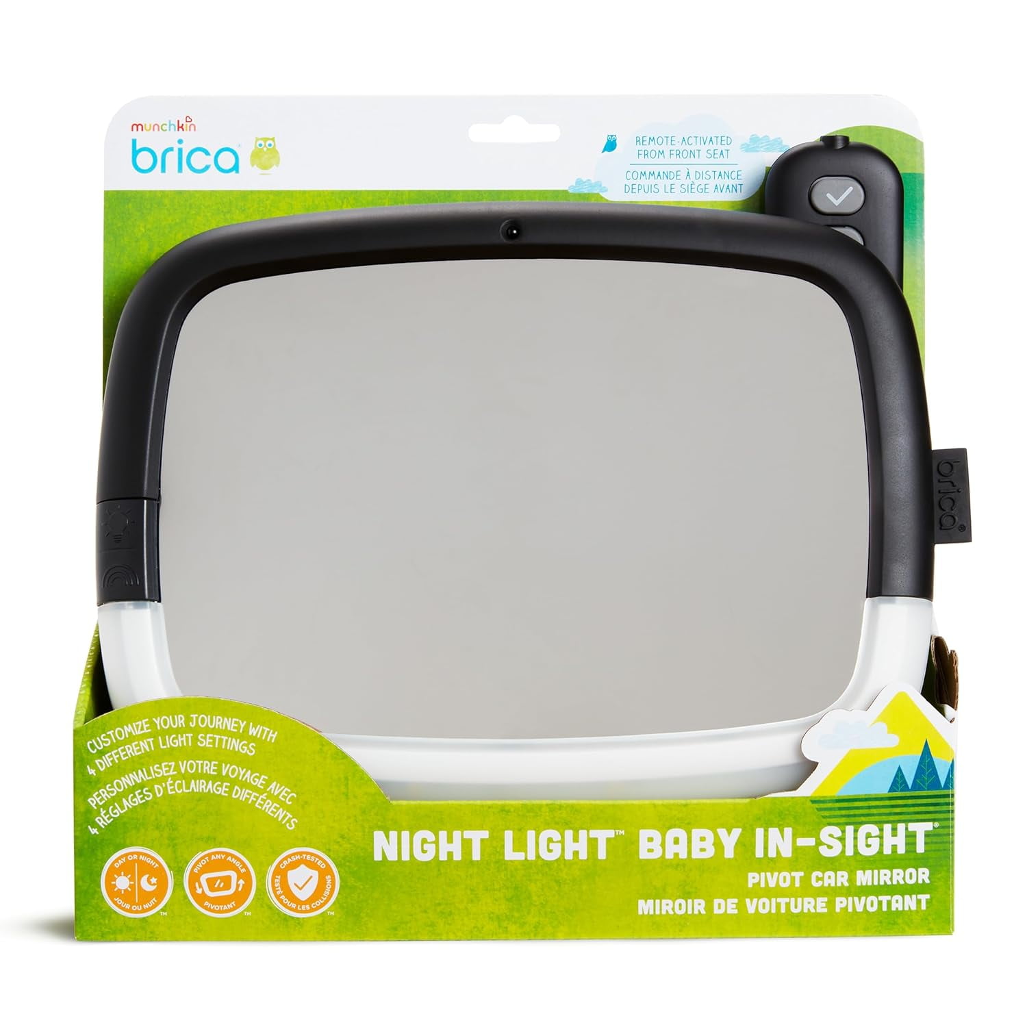 Munchkin Brica Night Light Pivot Baby In-Sight Wide-Angle Adjustable Car  Mirror with Glare-free LEDs, Crash Tested & Shatter Resistant, Black 