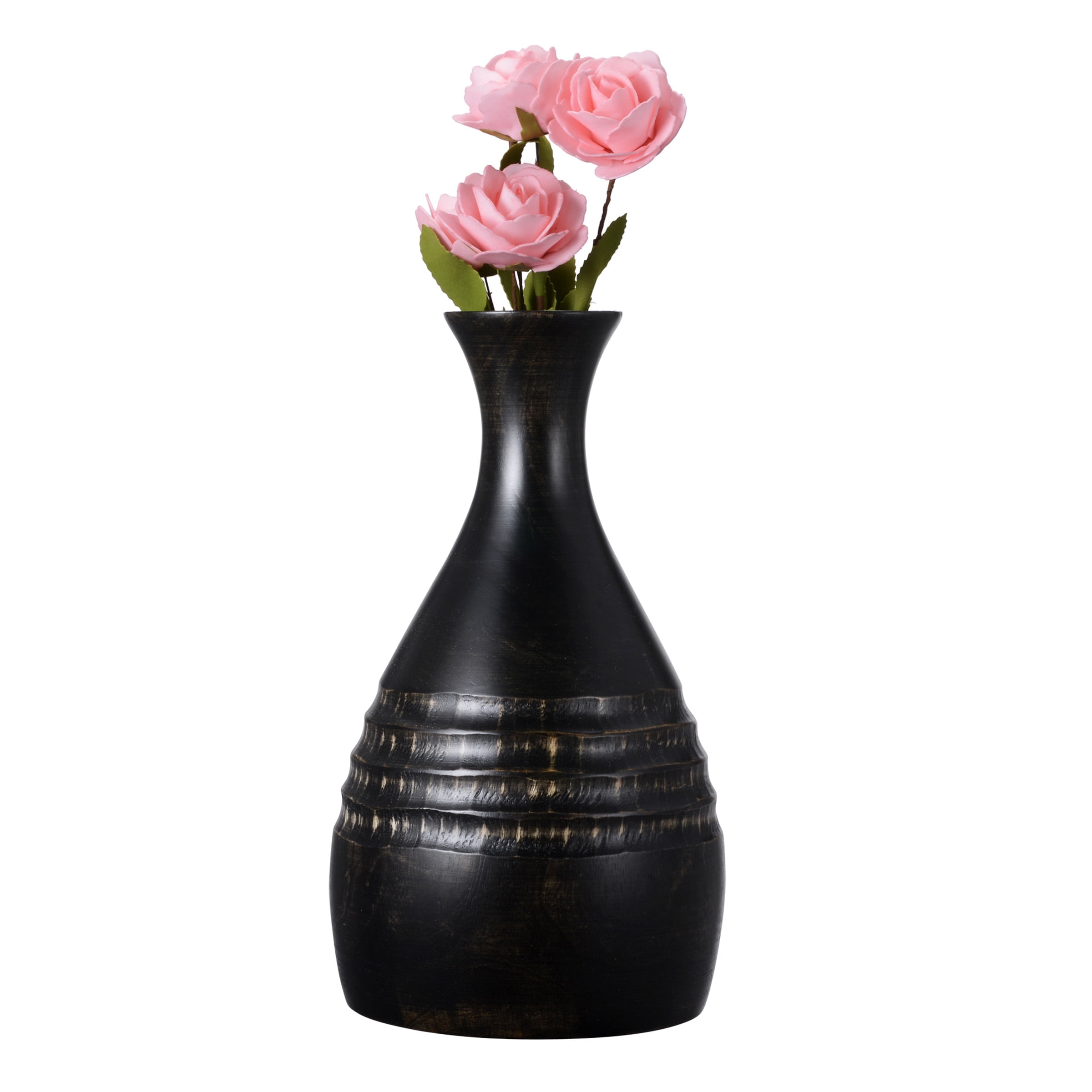 Villacera Handmade 12" Tall Mango Wood Black Bottle Vase