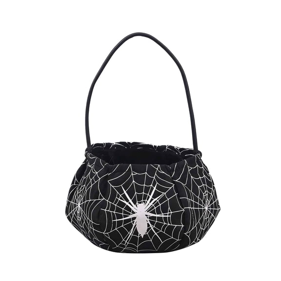 Wxolcjlv Halloween Spider Web Print Round Treat Bucket Candy Pail for Kids Black White Spider Cobweb Design Reusable Pail for Trick or Treat Party