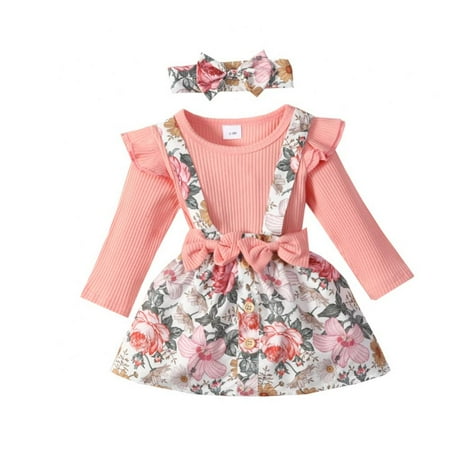 

Bullpiano 3PCS/Set Baby Girl Clothes Baby Girl Outfits Newborn Infant Baby Romper Suspender Headband Summer Outfits