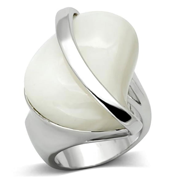 Alamode LO2944-6 Women Rhodium Brass Ring with Synthetic in White - Size 6