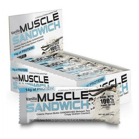 Caja De Barra Muscle Sandwich Muscle Sandwich Sabor Vainilla 12 pza