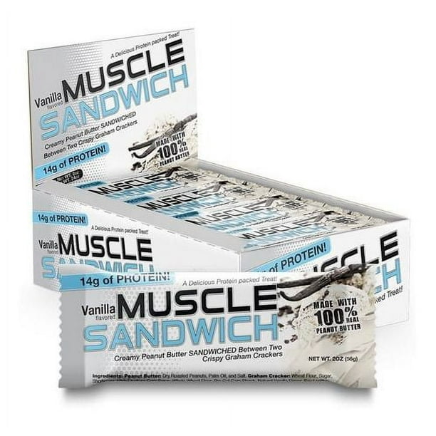 Caja De Barra Muscle Sandwich Muscle Sandwich Sabor Vainilla 12 pza