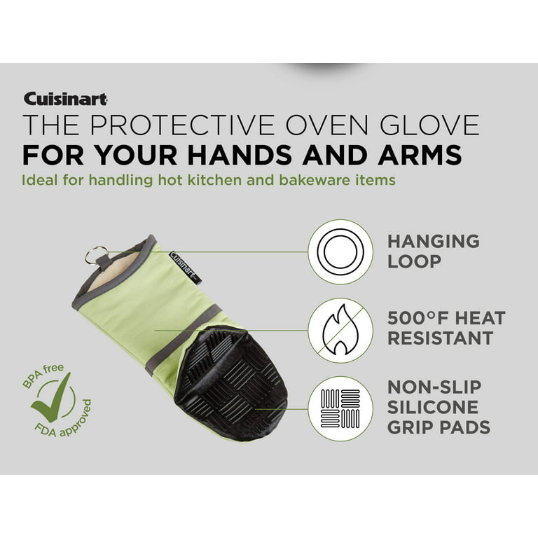 Cuisinart Silicone Oven Mitts, 2 Pack – Heat Resistant To 500 Degrees –  Handle Hot Kitchen Items Safely – Non-Slip Silicone Grip Oven Gloves with  Insulated Deep Pockets and Hanging Loop –Green 