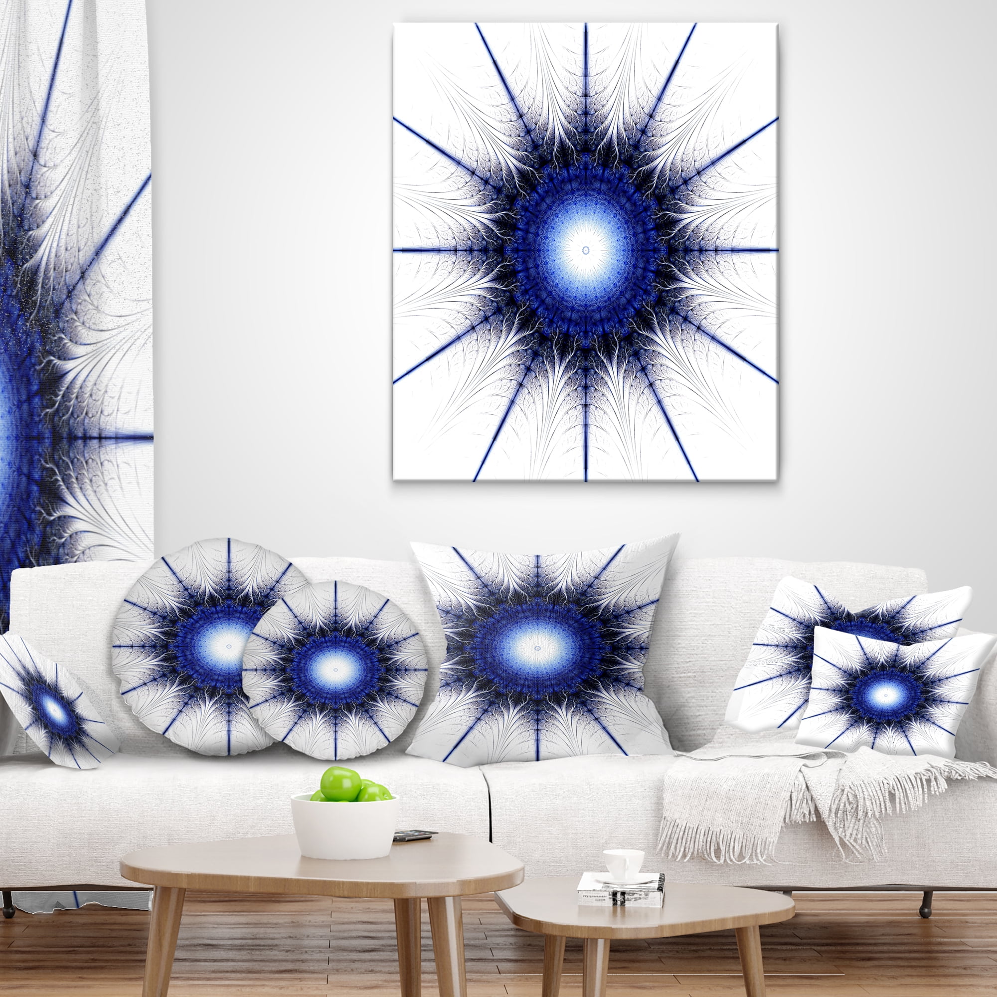Designart Blue Digital Flower Art - Modern Floral Throw Pillow - 18x18