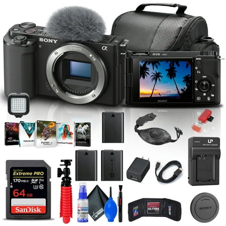 Image of Sony ZV-E10 Mirrorless Camera + 64GB Memory Card + Corel Photo Software + More