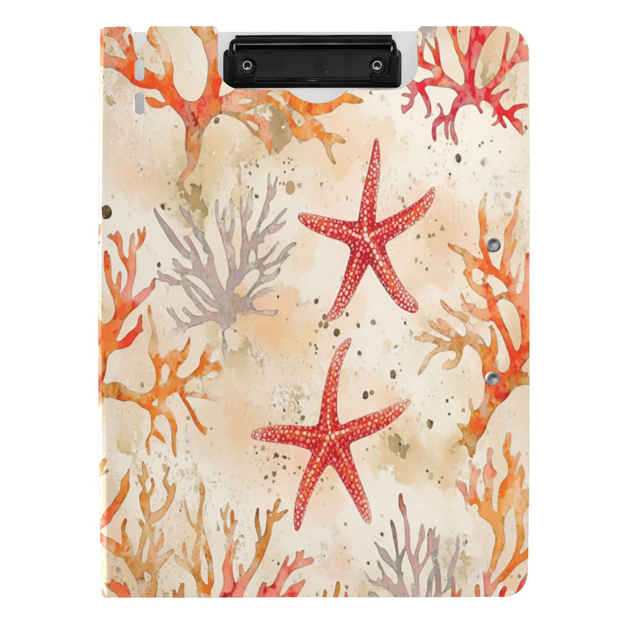 FORMRS A4 Clipboard Folder with Pen Holder Horizontal Foldable School Office Binder, Orange Starfish