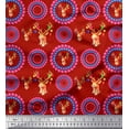 thumbnail image 1 of Soimoi Red polyester Crepe Fabric Circles & Elk Mount Face Print Fabric by the Yard 52 Inch Wide, 1 of 3