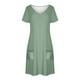 thumbnail image 3 of Vestido Corto de Verano de Moda de Color Sólido Vestido Casual de Cuello en V de Manga Corta, Desgaste Ligero de Poliéster para las Mujeres, Lavado de Manos, 3 of 7