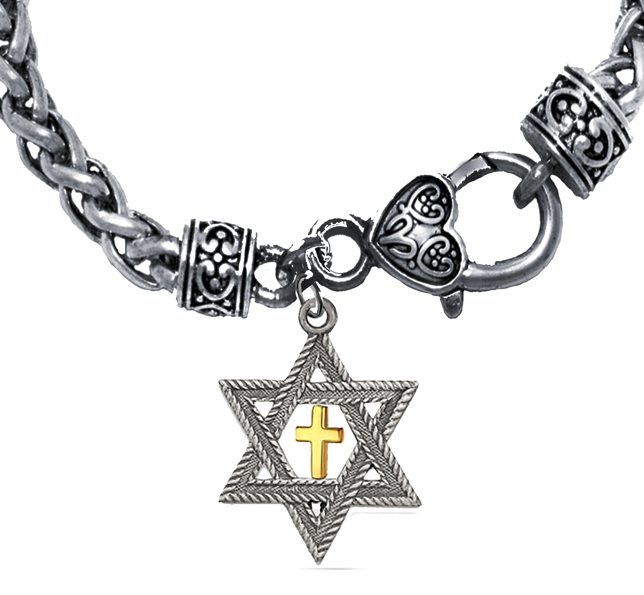 CARDINALI JEWELRY Messianic Christian Silver Star Of David With Gold Cross Inside, On A Antique Wheat Chain Bracelet, Hypoallergenic-Safe, No Nickel, Lead Or Cadmium In The Metal. 2023