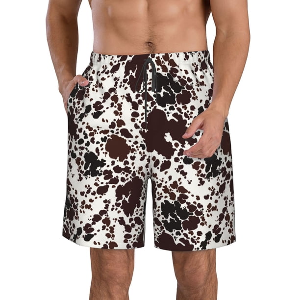 Fotbe Cow Skin Trajes de Baño Estampados para Hombre, Shorts de Verano de Secado Rápido, Ropa de Playa, Bañadores-Medium