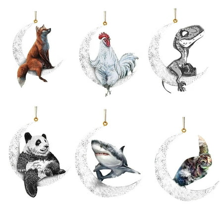 

Christmas Animal Hanging Ornament | Cute Sitting On The Moon Animal Pendants | Funny Hanging Christmas Tree Ornaments for Home Decor Party Supplies