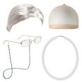 thumbnail image 4 of Wigs for Women Old Lady Costume for Kids 100 Days of School Bun Wig Glasses Wig Cap Pearl Necklace Accessories Wigs Human Hair Lace Front Wigs, 4 of 4