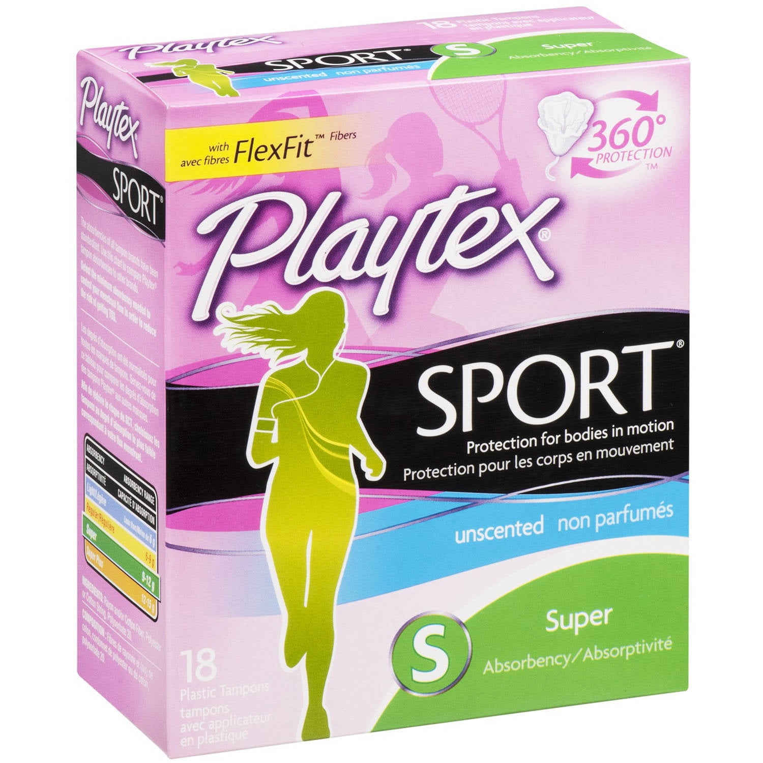 Playtex Unscented Super Sport Tampons, 18 CT (Pack of 6)
