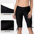 thumbnail image 3 of Alove Women's High Waisted Drawstring Swim Long BoardShorts Stretch Solid Knee Length Surfing Swim Pants, 3 of 6