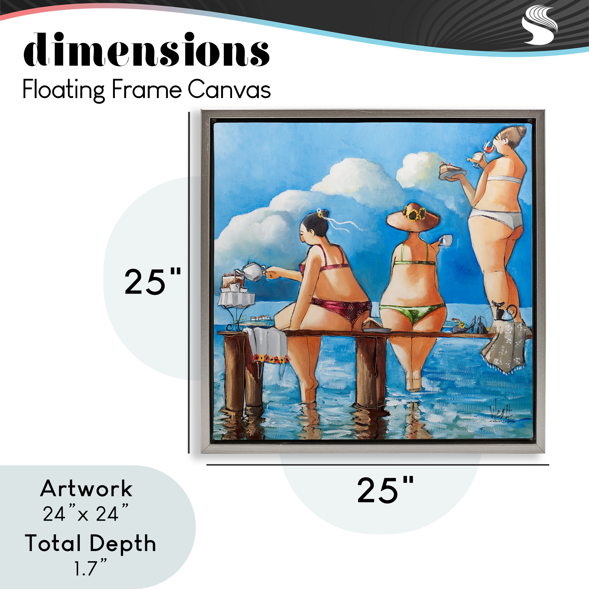 Tea Break On The Jetty Gray Framed Floater Canvas Wall Art, design by Ronald West