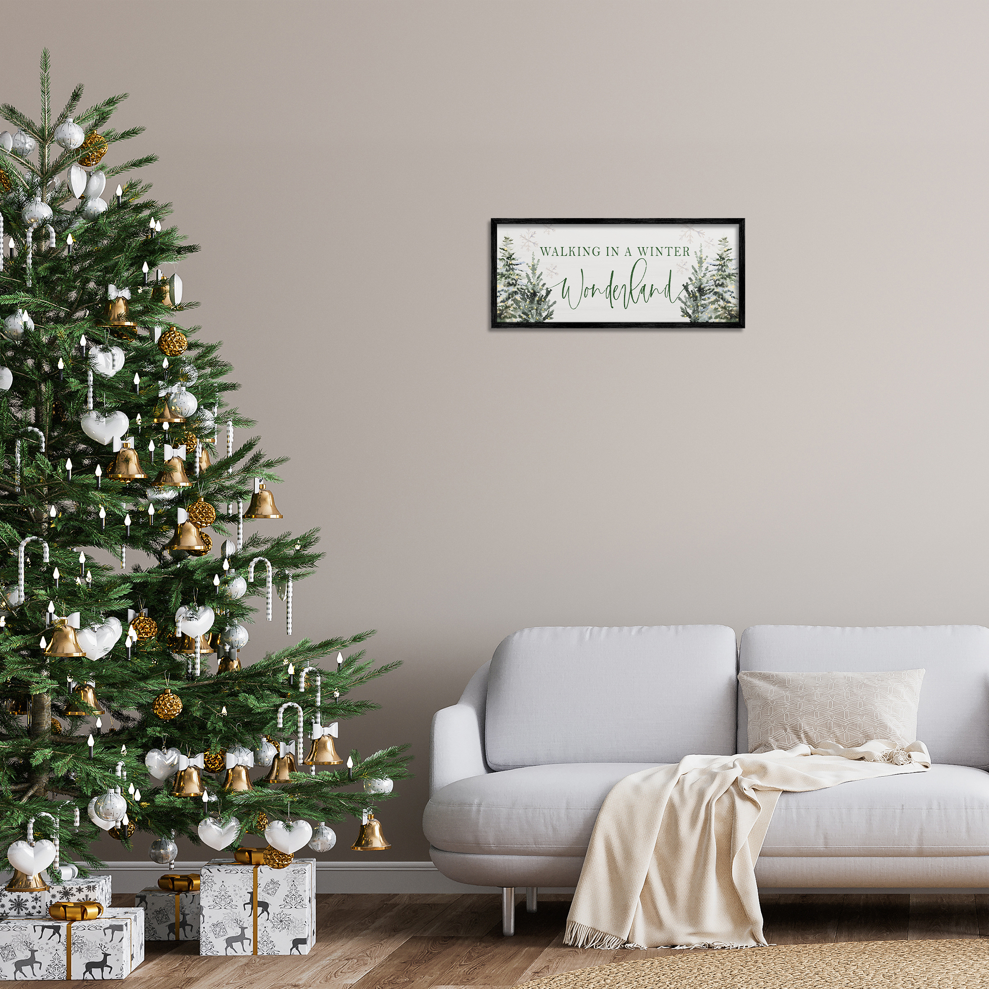 Stupell Industries Winter Wonderland Trees Typography Painting Black Framed Art Print Wall Art, 24 x 10