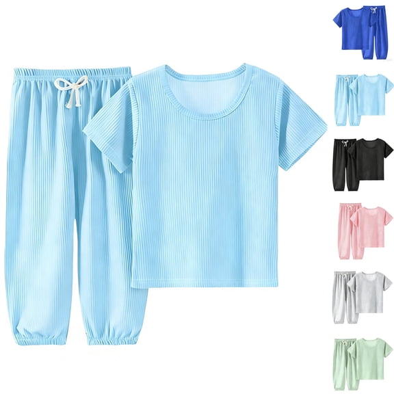 NAISIBABY Boys Girls Outfit Sets, Soft Short Sleeve T-Shirt and Pants 2-Piece Kids Comfort Casual Clothes Light Blue Size 12