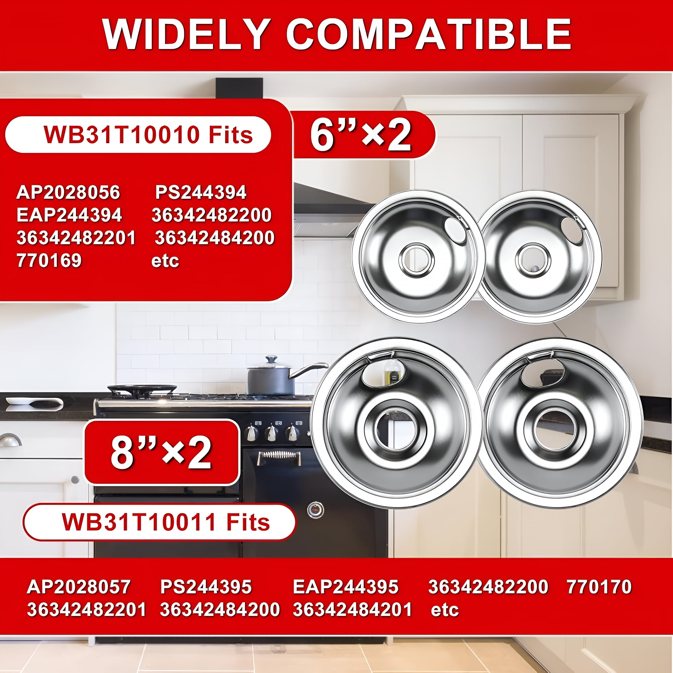 ACDANC 2026 New 4 Pack Drip Pans,Chrome Range Drip Pans,Electric Stove Drip Pans Fit for Electric Range with Locking Slot-Includes 2 6-Inch&2 8-Inch for Kitchen, Home, Apartment, Dorm
