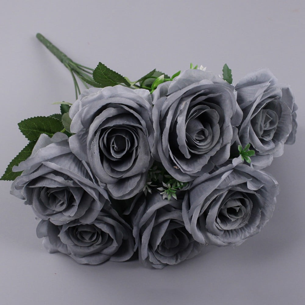 100 Pack 3 Grey Rose Fake Flower Heads for DIY Crafts, Weddings and Decor - Gray