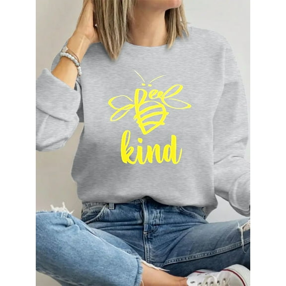 Women's Be Kind Sweatshirt Cute Bee Graphic Crewneck Sweatshirt