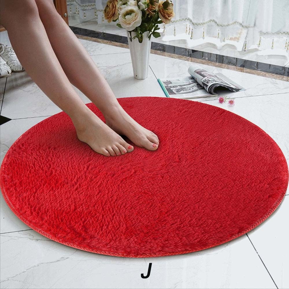 Shiusina 80cm Soft Coral Velvet Round Rug Antiskid Doormat Carpet Bath
