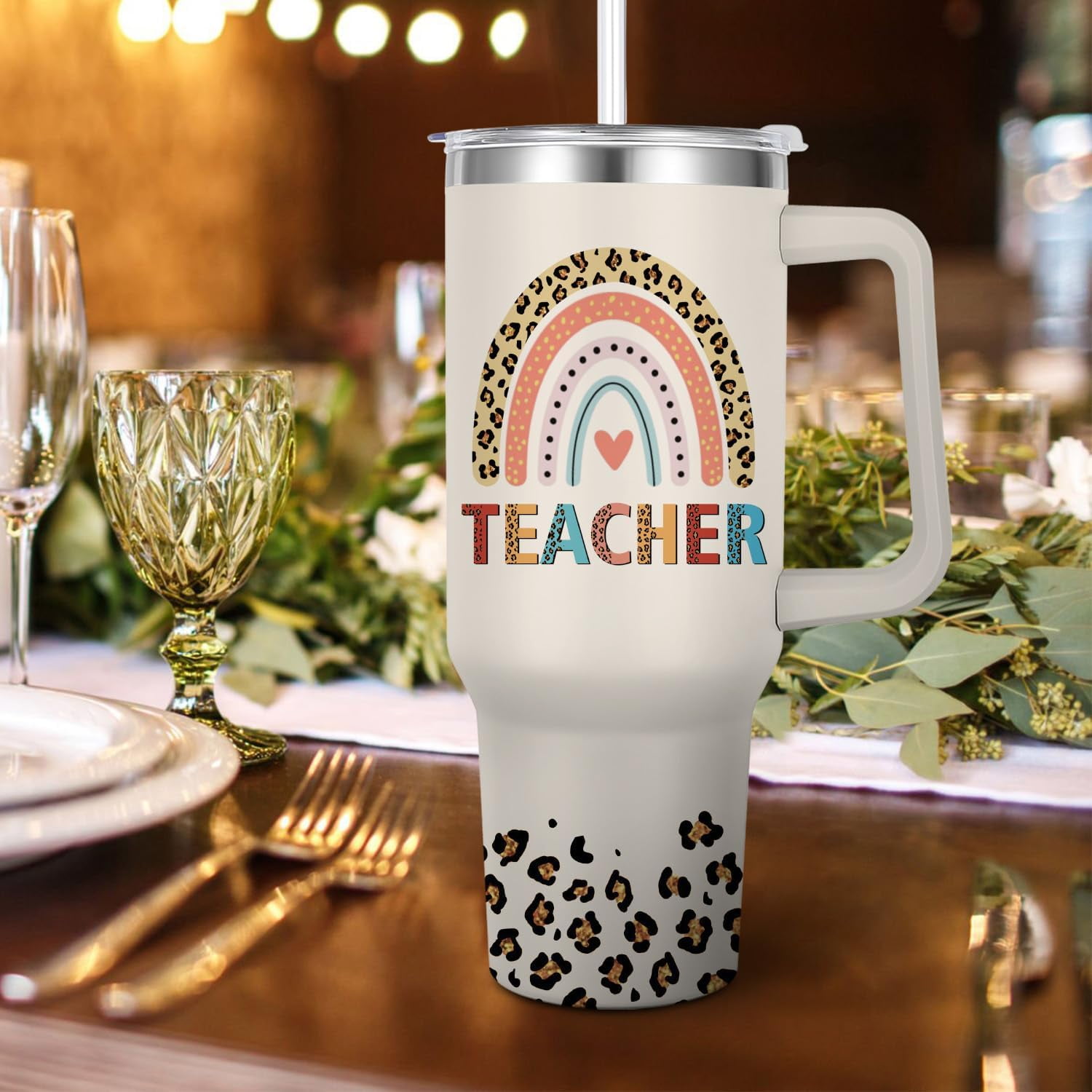 Teacher Tumbler Appreciation Present -Teacher Water Bottle 40 Oz-Thank You Present for Women Teachers, Back To School, Birthday, Retirement