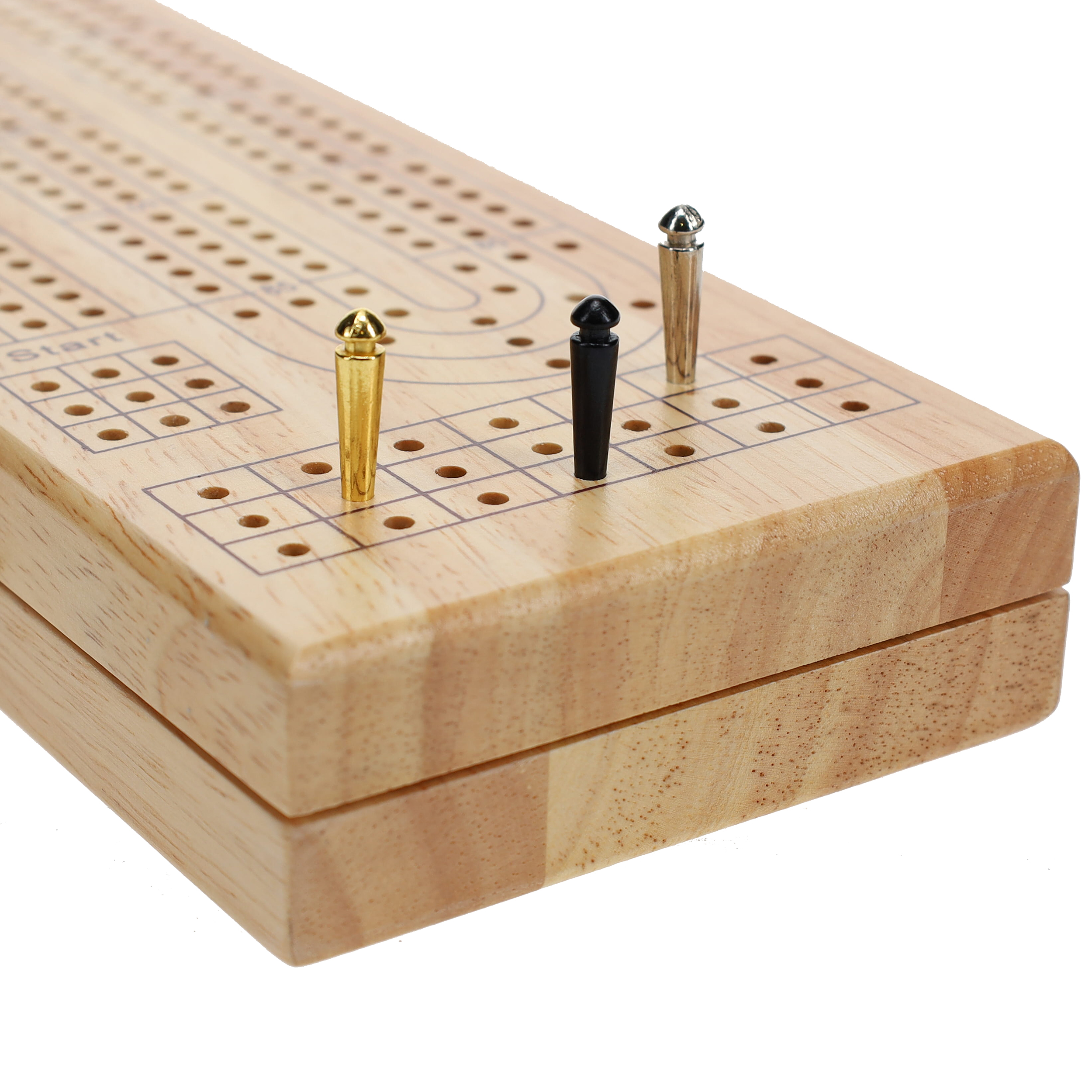 Pacific Shore Games Wooden Travel Cribbage Board Game Set, Continuous 3 Track, Natural