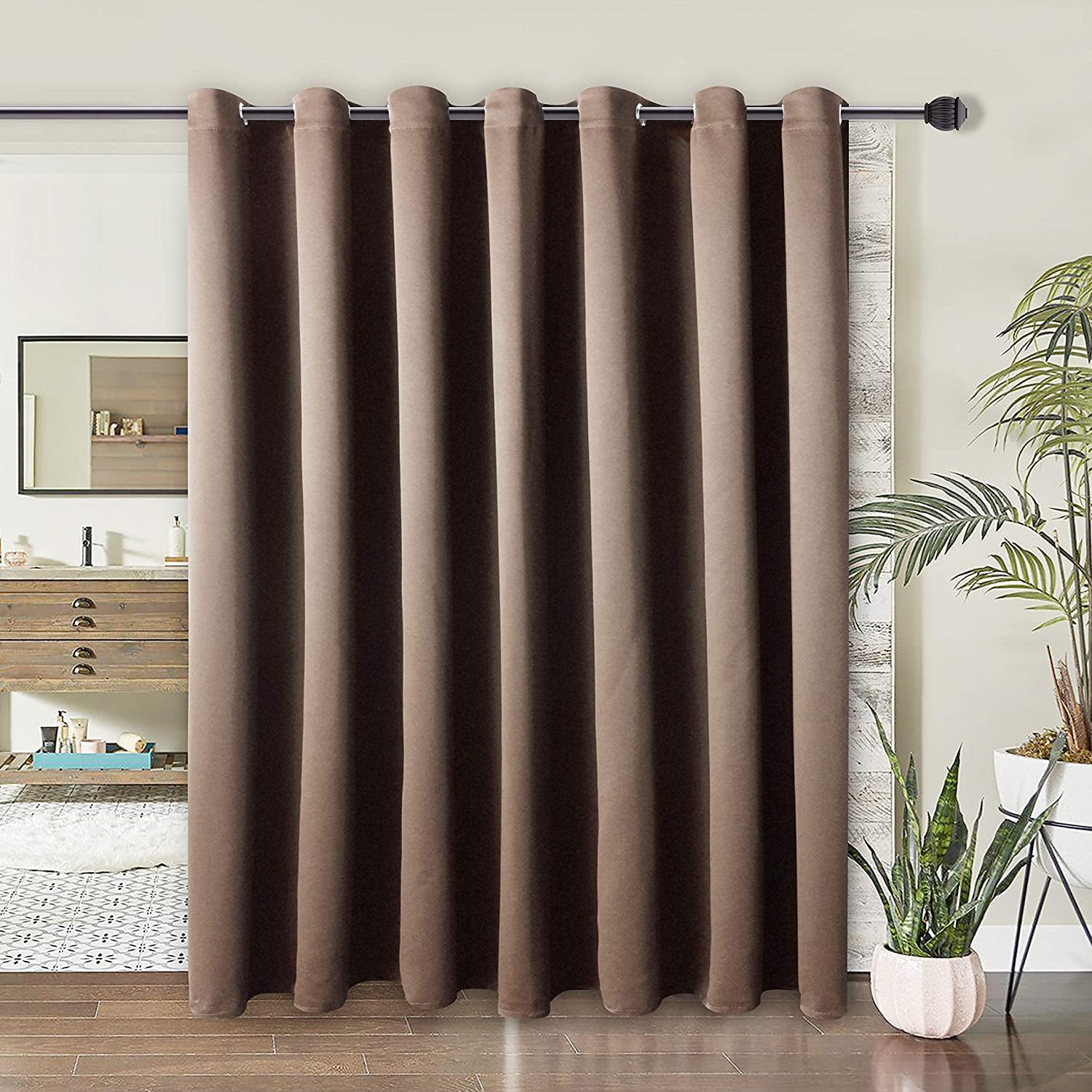 Brown Velvet Curtain Panel 9ft H Noise Reducing Drapery Thermal Energy Efficient 