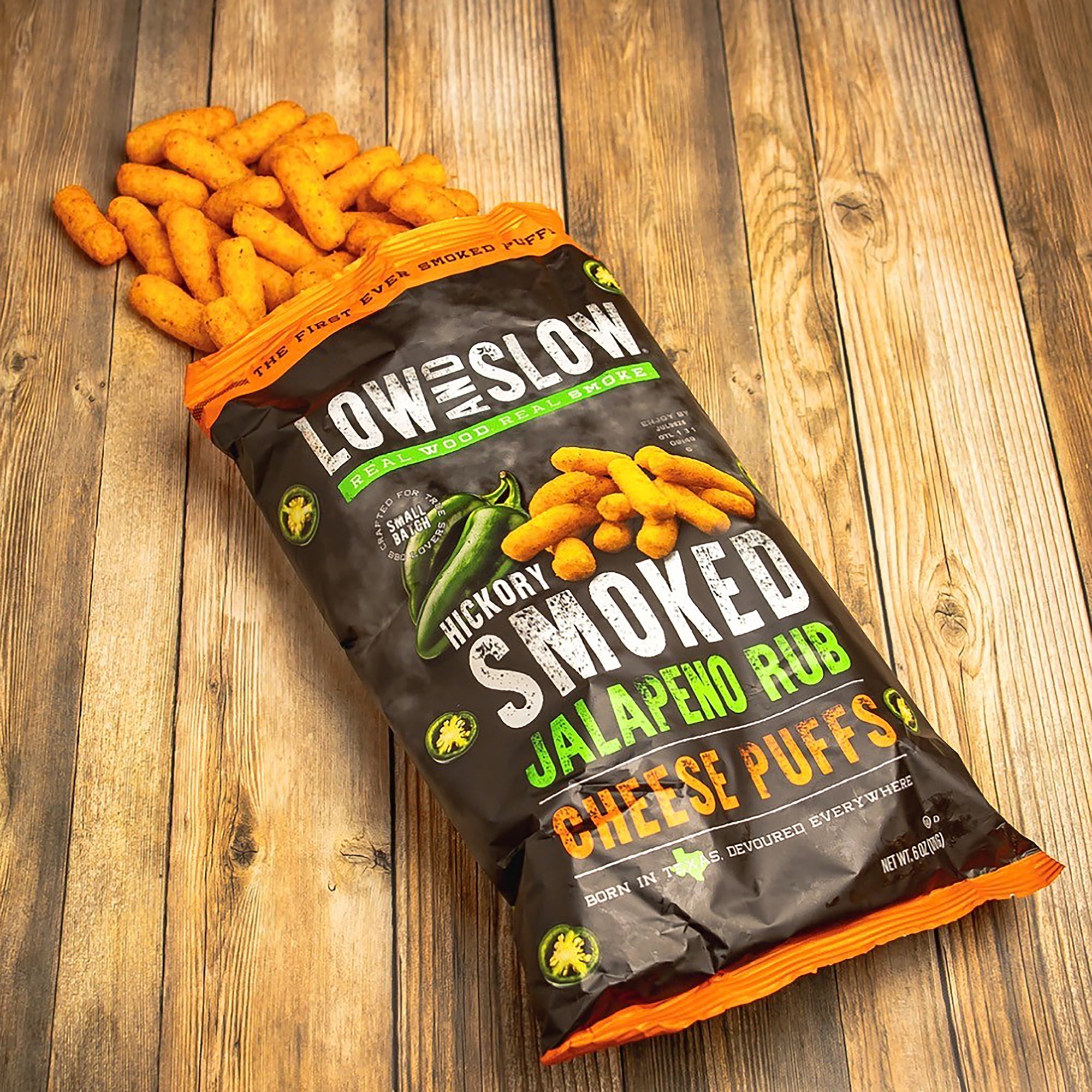 (6 pack) Low and Slow, Hickory Smoked, Jalapeno Cheese Puffs, 6 oz