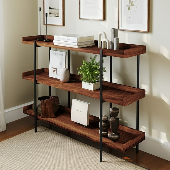 Flash Furniture Mayfair 35"H Open-Style 3-Shelf Display Unit Bookcase, Rustic Wood Grain Finish