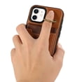 thumbnail image 5 of Wallet Back Case for iPhone 11 with Wrist Strap, Stylish Magnetic Card Holder Finger Ring Kickstand PU Leather Lanyard Shockproof Slim Phone Case Cover for iPhone 11, Brown, 5 of 7