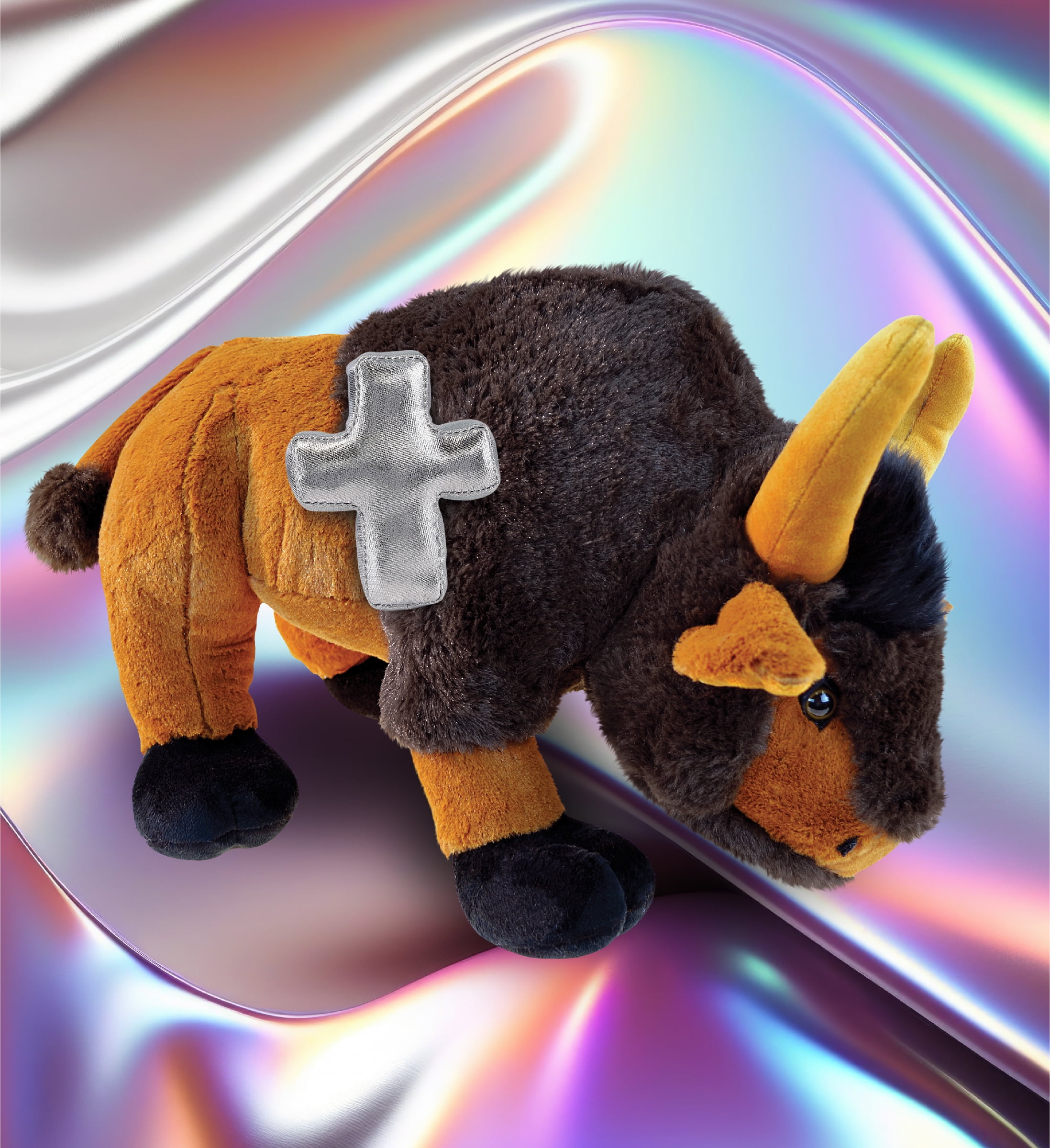 DolliBu Wild Large Buffalo Stuffed Animal with Silver Cross Plush - Religious Baptism Gifts for Boys and Girls, Dedication Christening Gifts Plush Prayer Toy Healing Stuffed Animal - 17 Inches