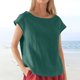 thumbnail image 1 of ICHUANYI Clearance Women's Summer Fashion Cropped Sleeves Lapel V-Neck Cotton Line Loose Shirt Blouse(Green, M) ICHUANYI WER2023081001466, 1 of 6