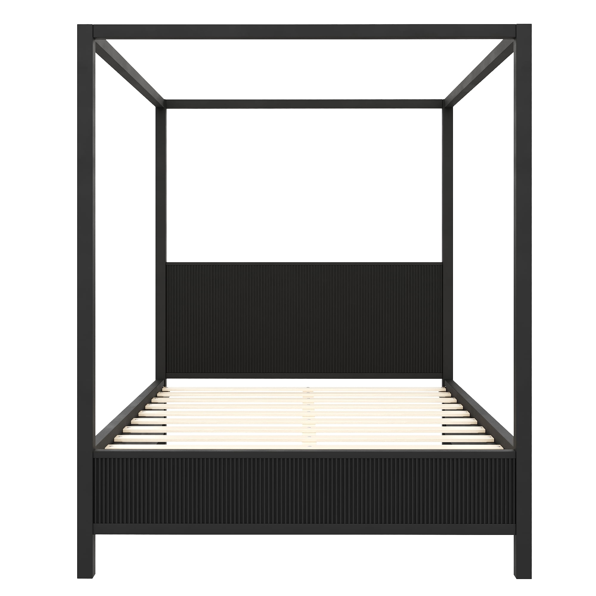 Euroco Wood Queen Size Canopy Platform Bed, Black