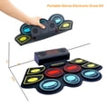 thumbnail image 4 of (9 almohadillas) Batería electrónica con baquetas iluminadas y soporte, almohadilla de batería electrónica con 5 baterías diferentes, 10 ritmos únicos, parlantes dobles incorporados, batería enrollabl, 4 of 5