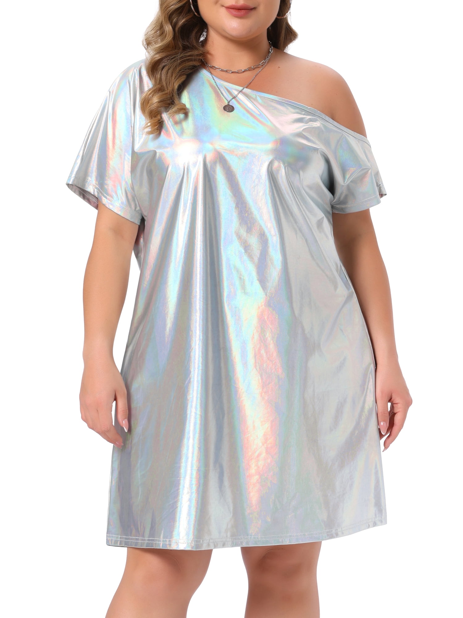 DARING DIVA Women's Plus Metallic Off the Shoulder Party Clubwear 4X Silver
