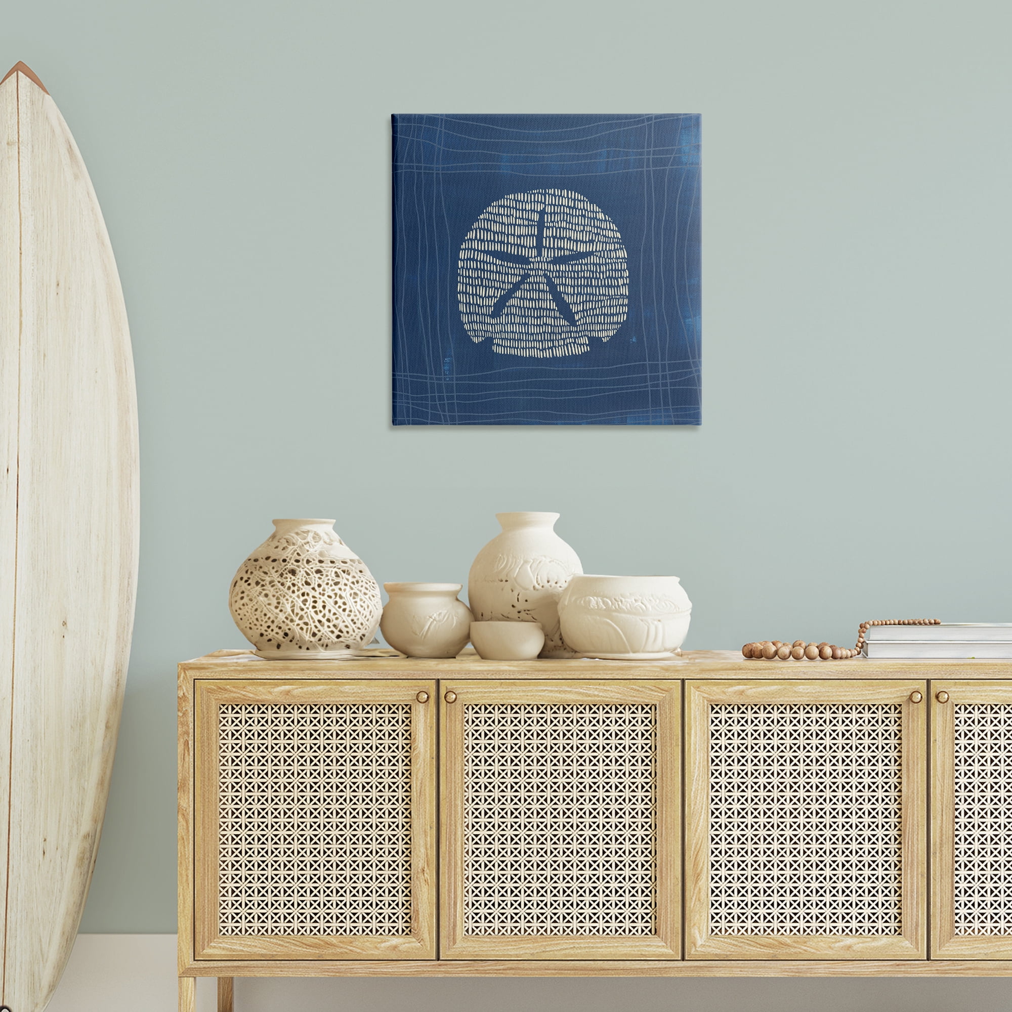 Stupell Industries Sand Dollar on Blue Coastal Painting Gallery Wrapped Canvas Art Print Wall Art, 30 x 30