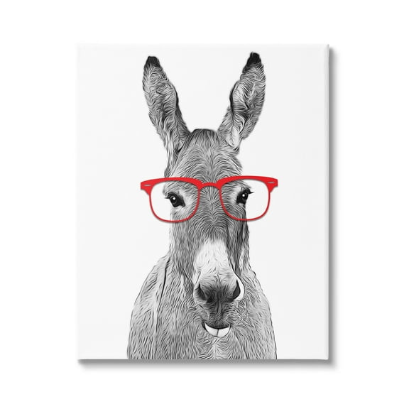 Stupell Industries Donkey In Red Eyeglasses Animal Animals & Insects Painting Gallery Wrapped Canvas Print Wall Art