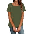 thumbnail image 3 of Womens Cotton Linen Summer Tops, Short Sleeve Shirts for Women Casual Lightweight Loose Fit Crewneck T-Shirts with Buttons, 3 of 6