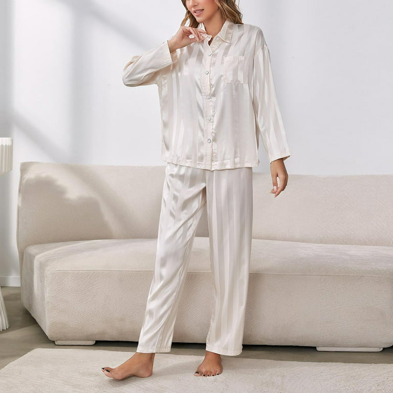 fvwitlyh Cute Pajamas Female Comfortable Popular Stripe Pijamas Woman  Custom Silk Pajamas for
