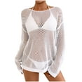 thumbnail image 2 of Xdegoge Women's Mesh Fishnet Cover Up Long Sleeve Crew Neck Beach Smock Hollow Out Crochet See Through Knit Top for Bikini Vacation Clubwear, 2 of 8