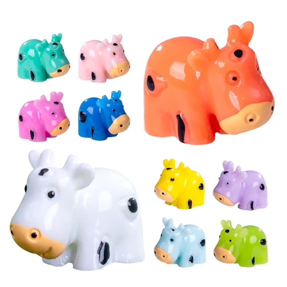 WHAMVOX Set of 10 Multi Resin Cow Figurines for Home Decor, Mini Garden Accessories and Unique Ideas