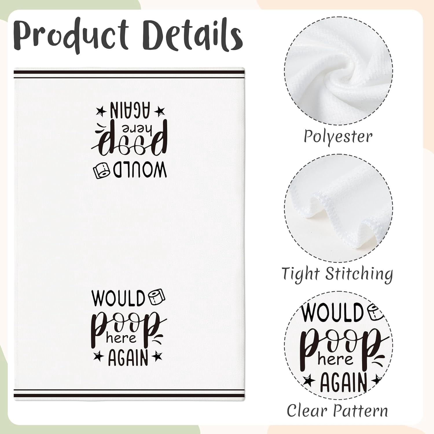 Funny Sayings Hand Towel - 6Pcs Sweet Cheeks Fun Bathroom Decorative Absorbent Soft Polyester Towels for Bathroom Bar Dining Room Kitchen Decor, Housewarming Gift for Hostess Home Friend