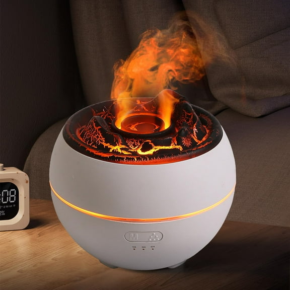 Essential Oil Diffuser, Volcano Fire Flame Aromatherapy Diffuser, 360ml Ultrasonic Cool Mist Humidifier, Scent Aroma Diffuser with 7 Colors Light, Timer & Auto Shut-Off for Home, Room (White)