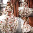 thumbnail image 1 of Femmes Été Fleur Boho Maxi Robe Soirée Cocktail Partie Plage Robe de Soleil S-XL (Sans Ceinture), 1 of 4