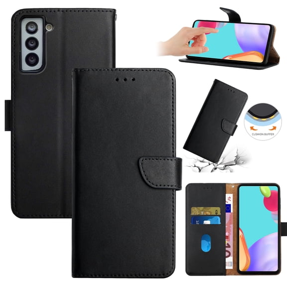 Compatible with Samsung Galaxy S23 Vintage Wallet || Real Leather Wallet Phone Case || Genuine Leather with Viewing Stand & Card Holder || Magnetic Flip Folio Cover with Card Slot, Black