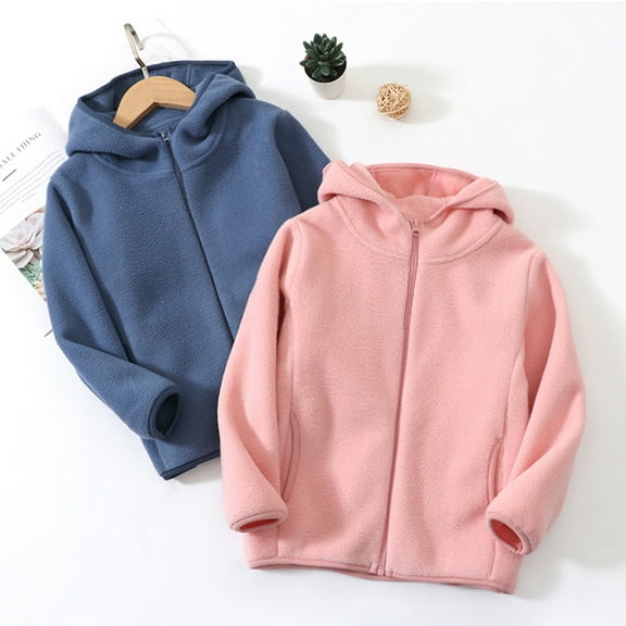 Kids Boys Girls Winter Warm Fleece Hooded Jackets Outerwear Zipper Hoodie Coats with Pockets 4-12 years