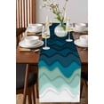 thumbnail image 2 of Blue Stripes Burlap Cotton Table Runner 13x48 Inches Long, Rustic Gradient Abstract Sea Waves Art Farmhouse Table Runners, Outdoor Dining Tablecloths Decor for Baby Shower/Party/Wedding, 2 of 6